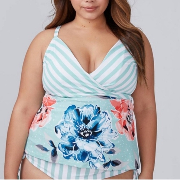 Cacique Other - Lane Bryant Swim By Cacique Women's Striped Floral Tankini Swimsuit Top No Wire